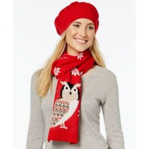 Charter Club Scarf Hat Gift Set New Beret Owl